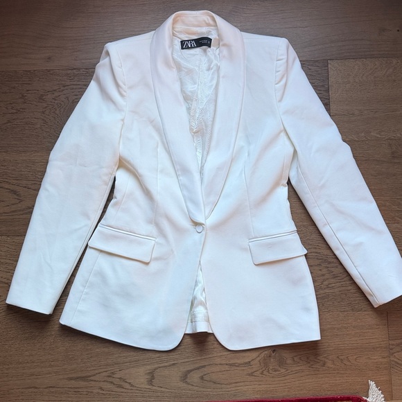 Zara White Women's Blazer Tuxedo collar - Picture 5 of 7